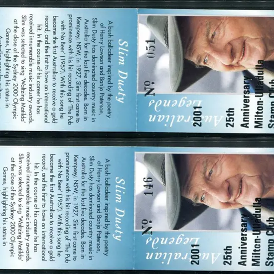 2001 $4.50 Slim Dusty - Aust Legends in both BC's ...