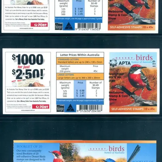 2001 $4.50 Desert Birds in both BC's plus the APTA ...