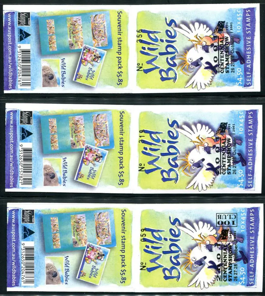 2001 $4.50 Wild Babies in both BC's ovptd "2001 ... Image 1++