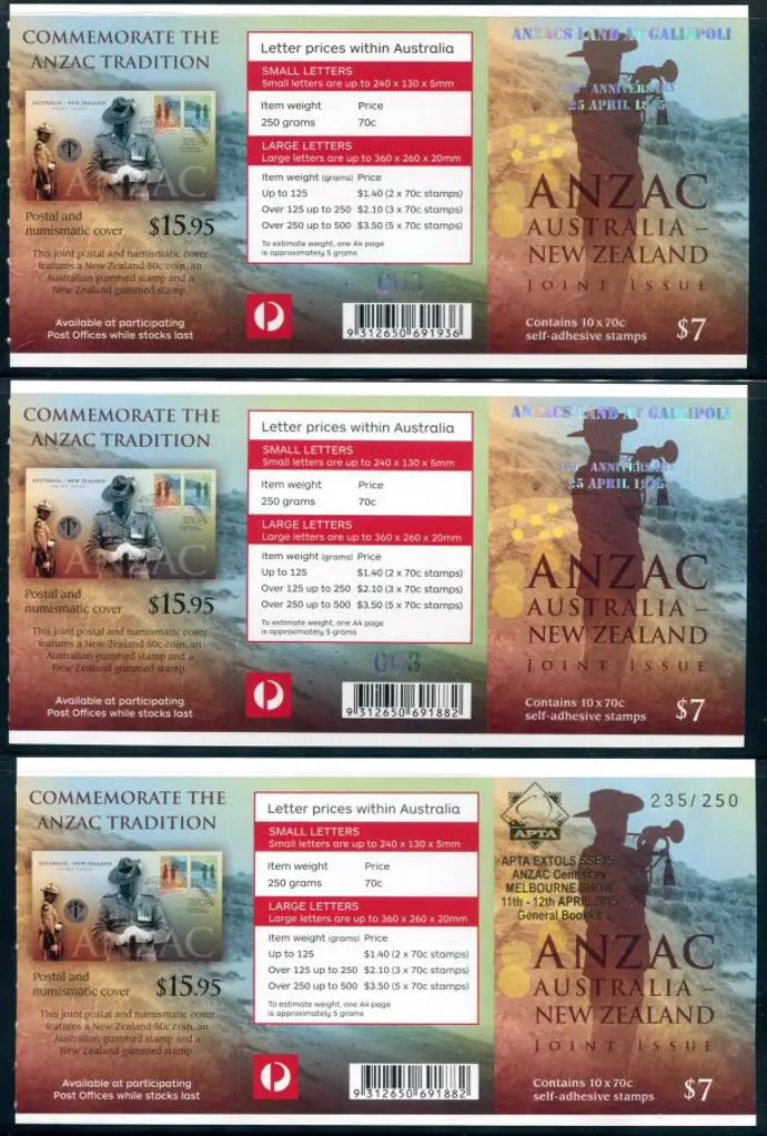 2015 $7 ANZAC Joint Issue with "APTA EXTOLS SSE15: ... Image 1++