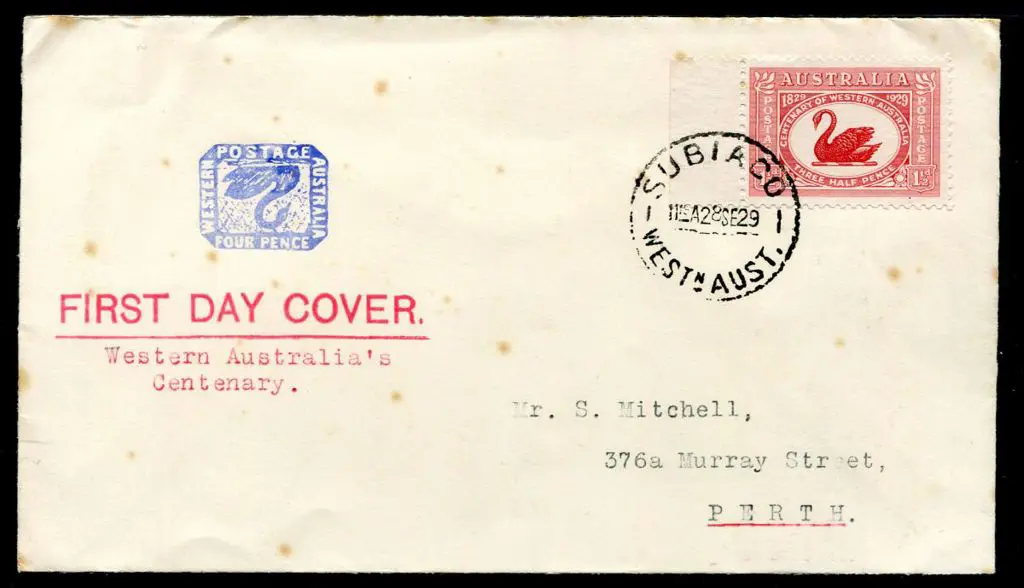 1929 (28th Sept) 1½d WA Cent Mitchell FDC with red ... Image 1++