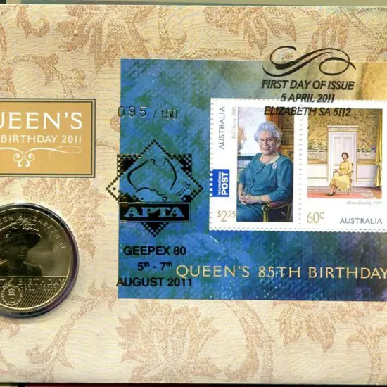2011 (5th April) QEII 85th B'day M/S & matching $1 ...