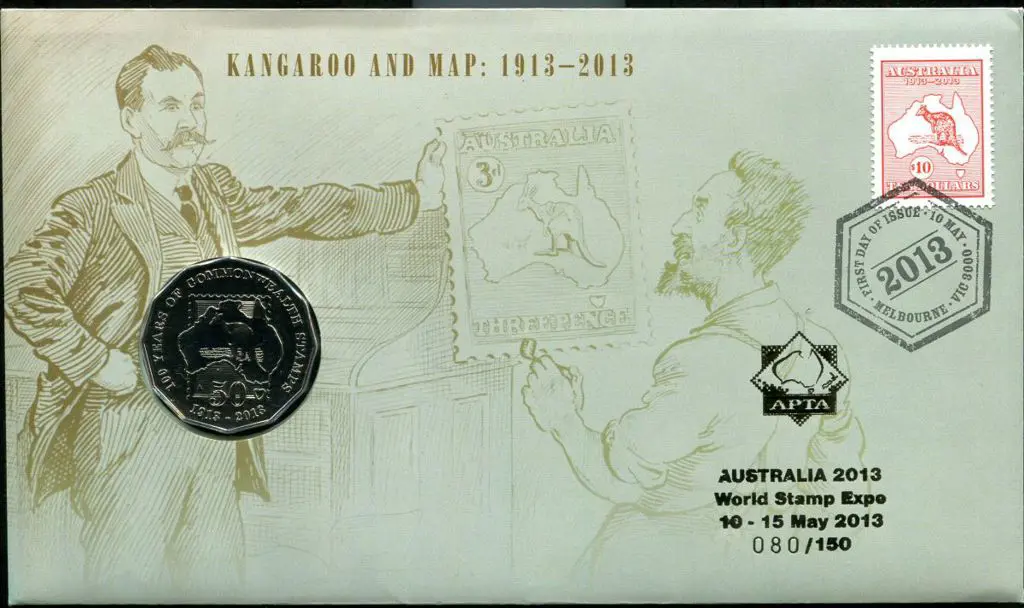 2013 (10th May) Kangaroo & Map with $10 commem & ... Image 1++
