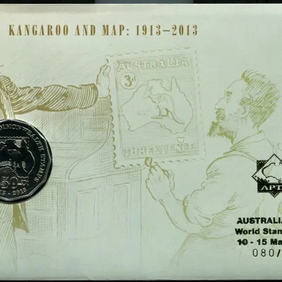 2013 (10th May) Kangaroo & Map with $10 commem & ...