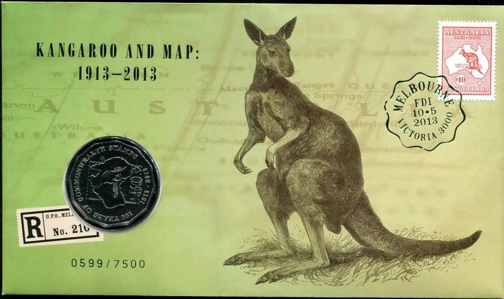 2013 (10th-15th May) Kangaroo & Map 50c coin with ... Image 1++