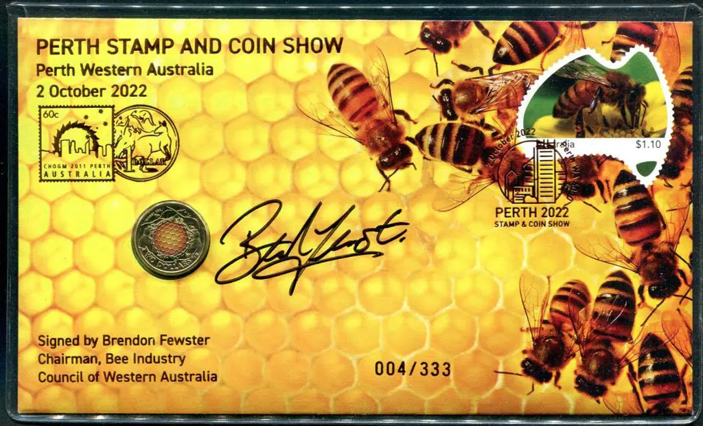 2022 (2nd Oct) $2 coloured Bee coin in Perth Stamp ... Image 1++