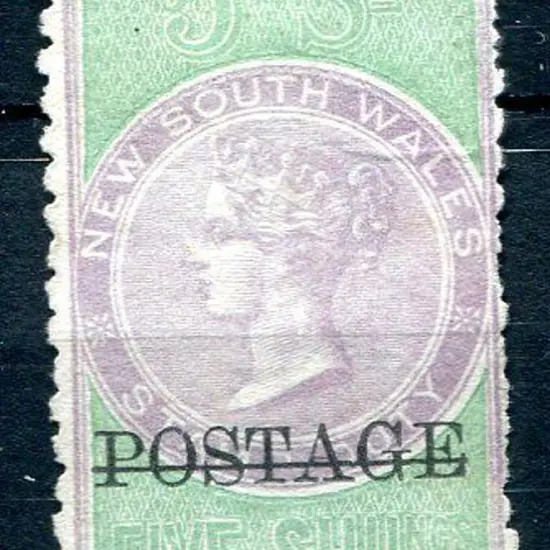 1885/86 5/- lilac & green fiscal, perf. 12x10 ...