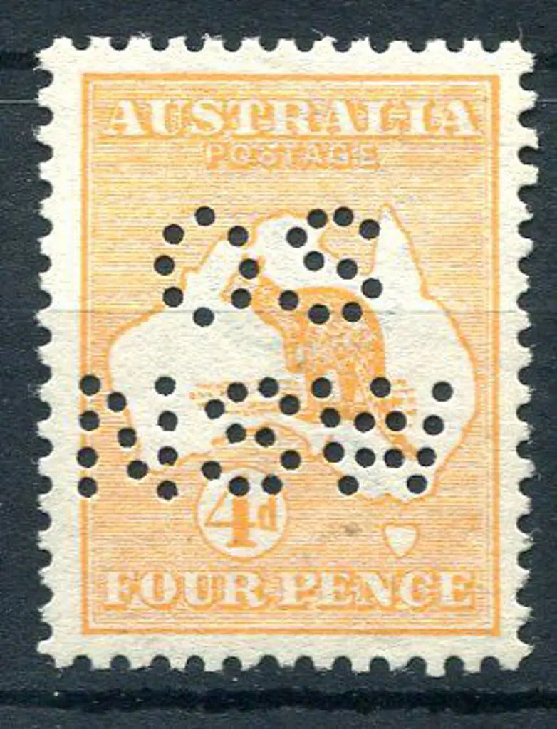 1913 4d orange, 1st wmk perfined "OS/NSW". MLH, ... Image 1++