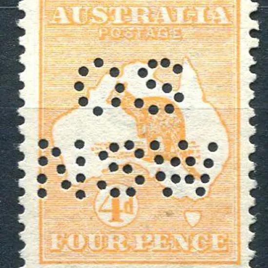 1913 4d orange, 1st wmk perfined "OS/NSW". MLH, ...
