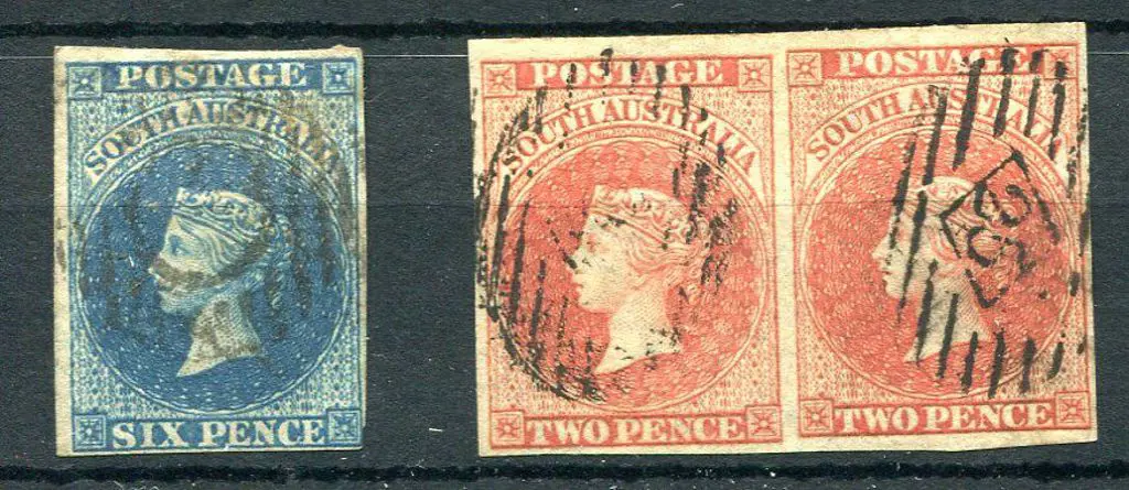 1855 6d deep blue with 3 margins used & 1856/58 2d ... Image 1++