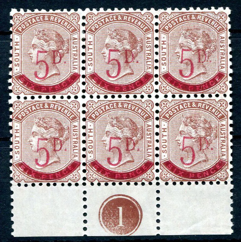 1891/93 5d on 6d deep brown, perf.10, Plate 1 in ... Image 1++
