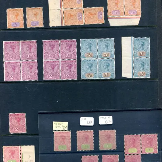 1892 ½d, 2½d & 5d in MUH blocks of 4 with extra ...
