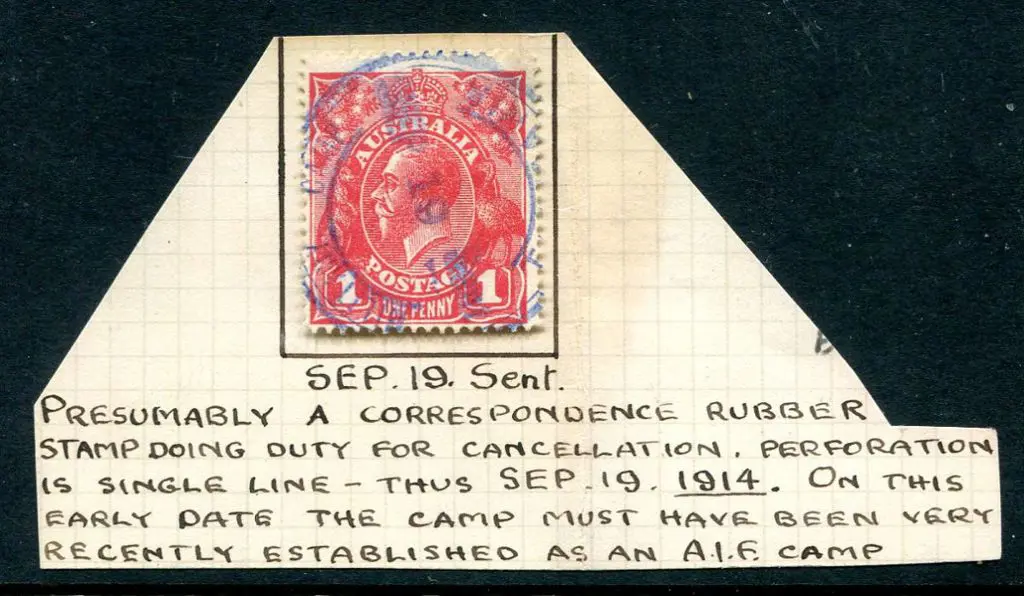 1914 (19th Sept) "Military Camp" rubber cds ... Image 1++