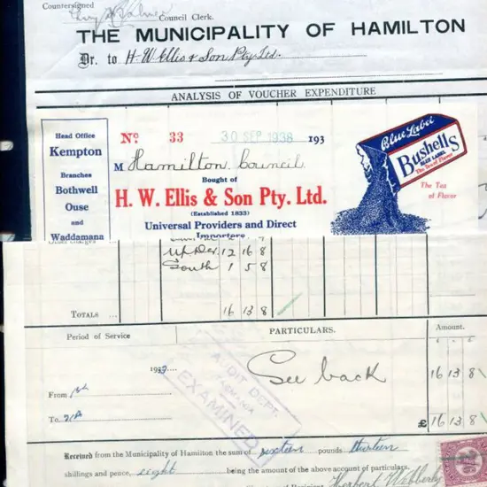 1933/34 Accounts with 3d, 4d & 1/- (3) Stamp Duty ...