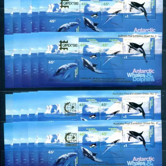 1995 Whales & Dolphins M/S's ovptd "Singapore 95 ...