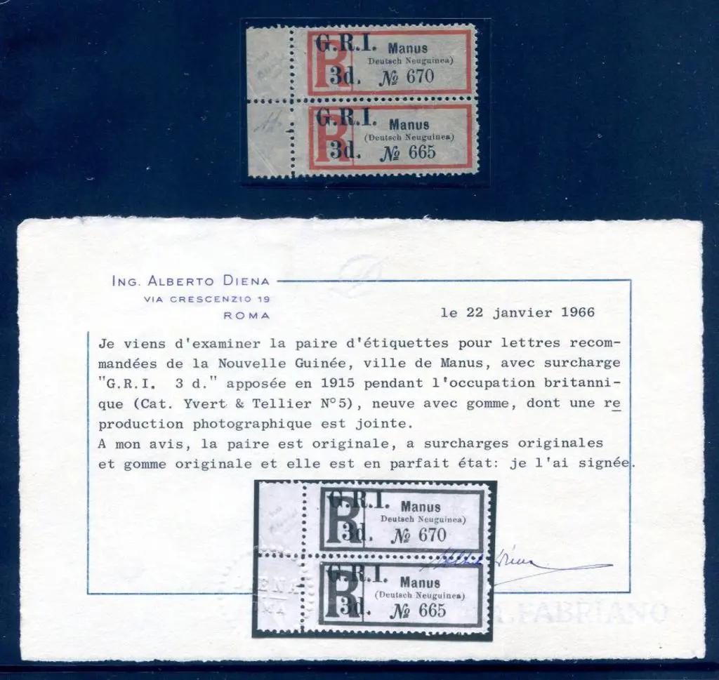 1915 "G.R.I. 3d." Surcharge on "Manus" ... Image 1++