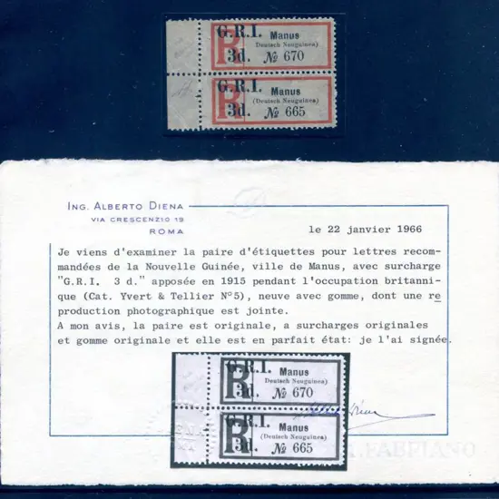1915 "G.R.I. 3d." Surcharge on "Manus" ...