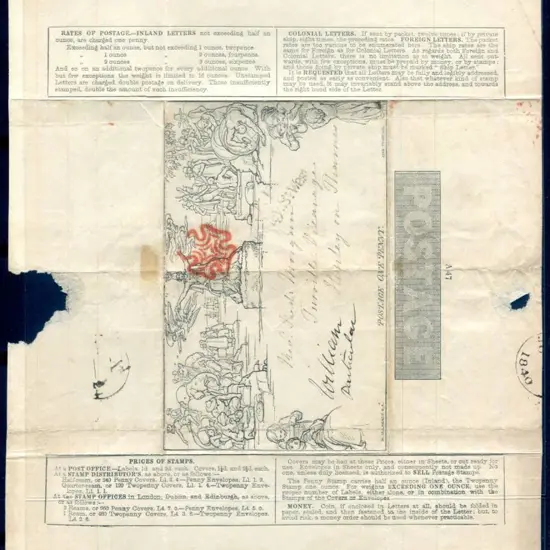 1840 1d black Mulready letter sheet used with ...