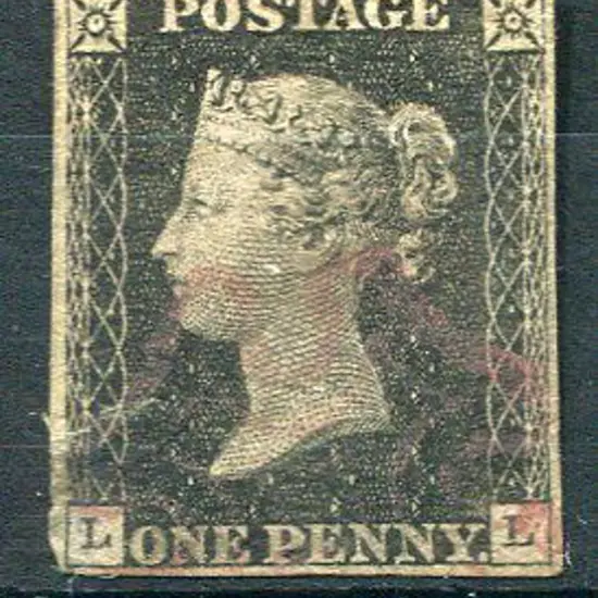1840 1d black, plate 2 used with indistinct red ...