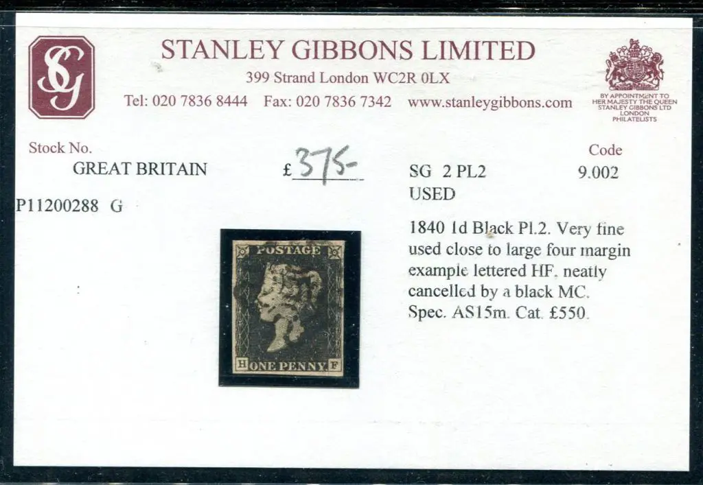 1840 1d black, plate 2 fine used by clear black ... Image 1++