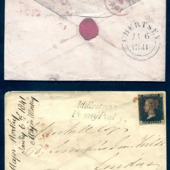 1840 1d black, plate 6 on env tied by neat part ...