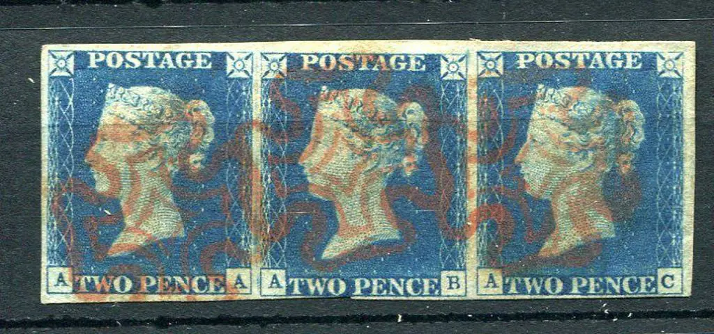 1840 2d deep full blue in horizontal strip of 3. ... Image 1++