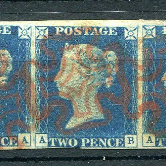 1840 2d deep full blue in horizontal strip of 3. ...