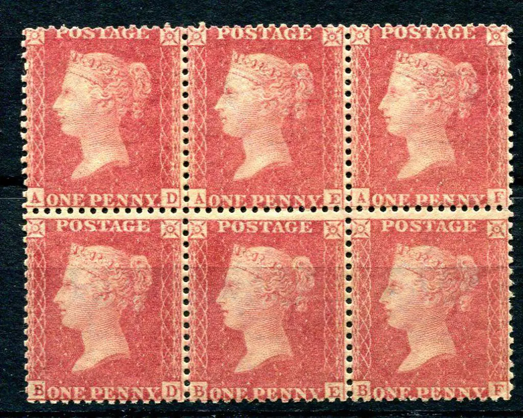 1856/58 1d rose-red, large crown wmk block of 6 ... Image 1++