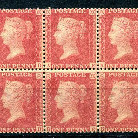 1856/58 1d rose-red, large crown wmk block of 6 ...