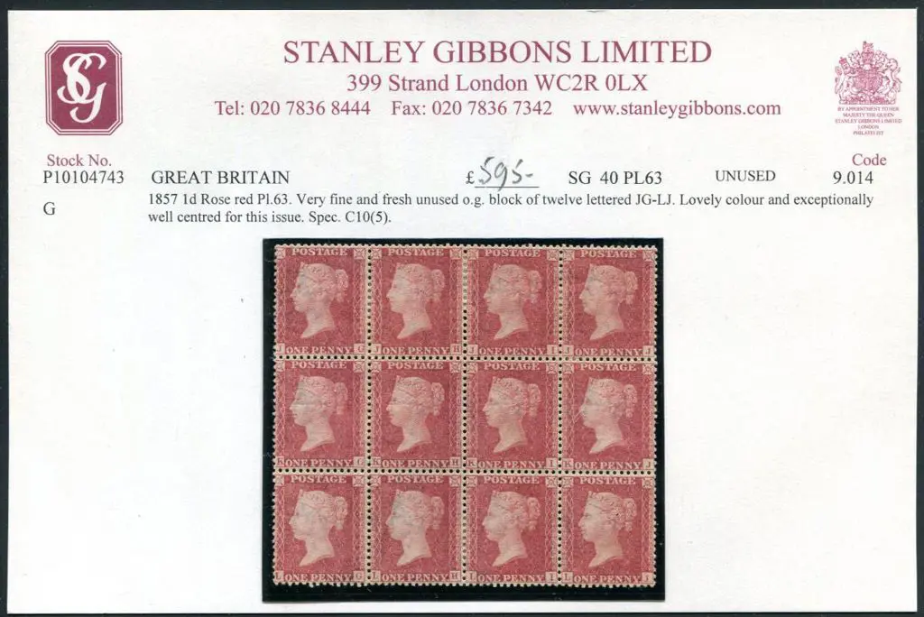 1857 1d rose-red plate 63 block of 12 lettered ... Image 1++