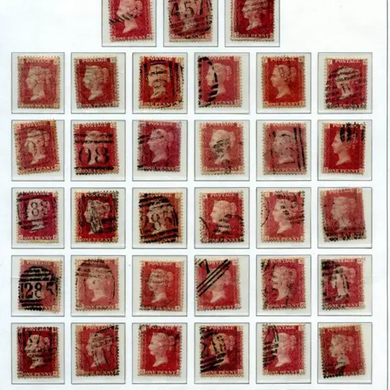 1864/79 1d red plate numbers complete 71-225 ...