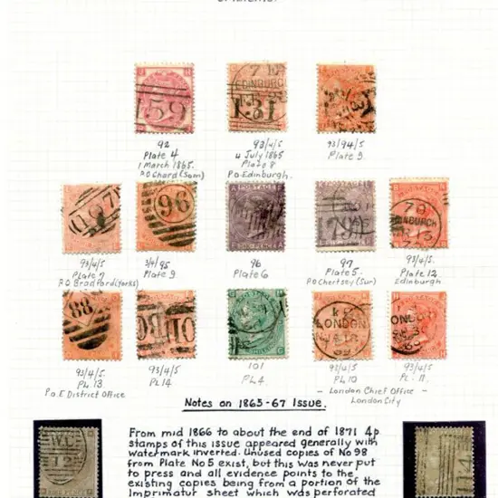 1865/67 3d, 4d plates 7, 8, 9 (3), 10 to 14, 6d ...
