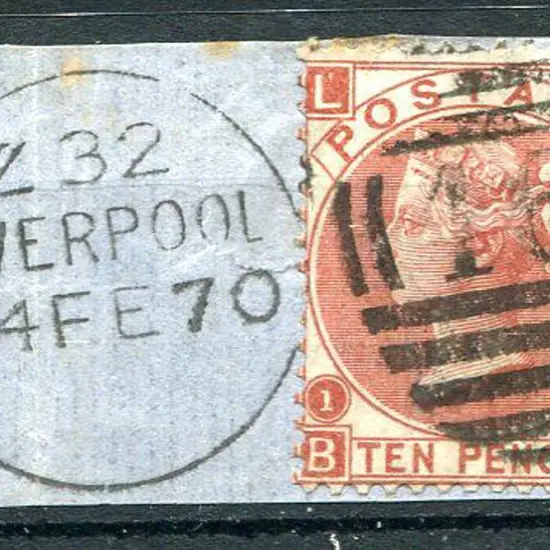 1867/80 10d deep red-brown, plate 1 on piece tied ...