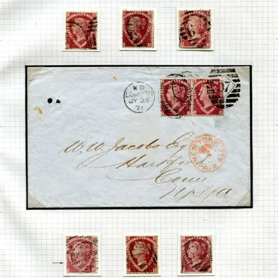1870/74 1½d rose-red on pages with 3 examples of ...