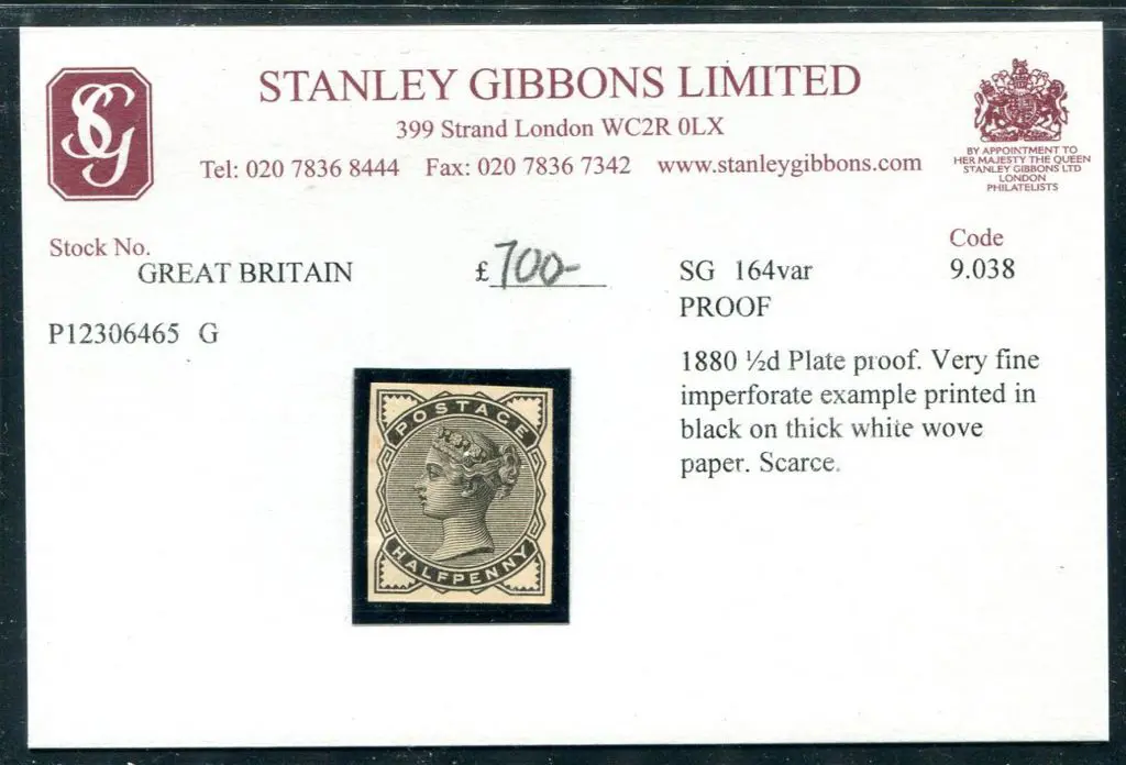 1880 ½d QV Plate proof. Very fine imperforate in ... Image 1++