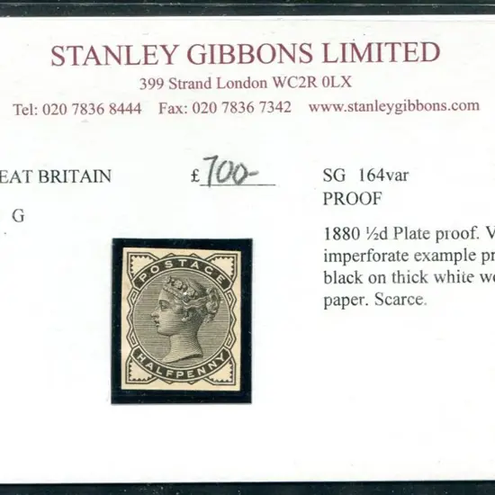 1880 ½d QV Plate proof. Very fine imperforate in ...