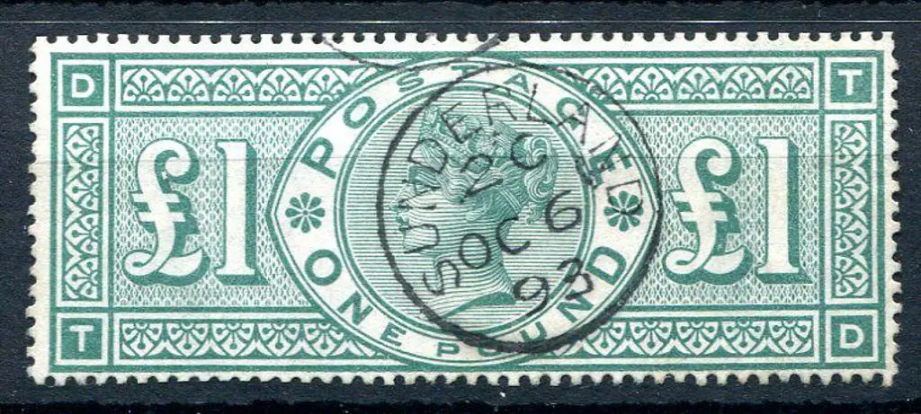 1887/92 £1 green QV. Superb used with Sunderland ... Image 1++
