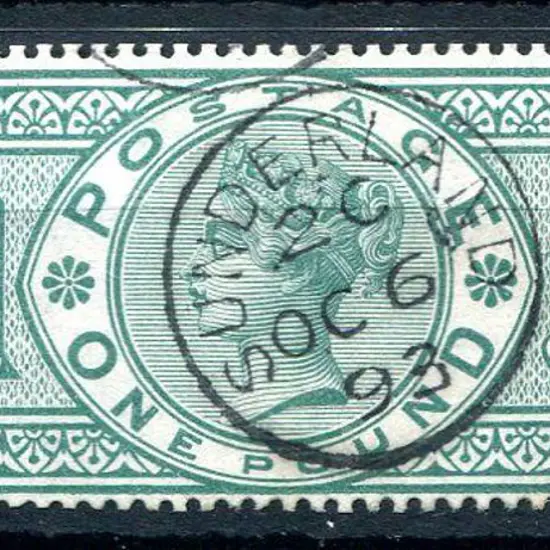 1887/92 £1 green QV. Superb used with Sunderland ...