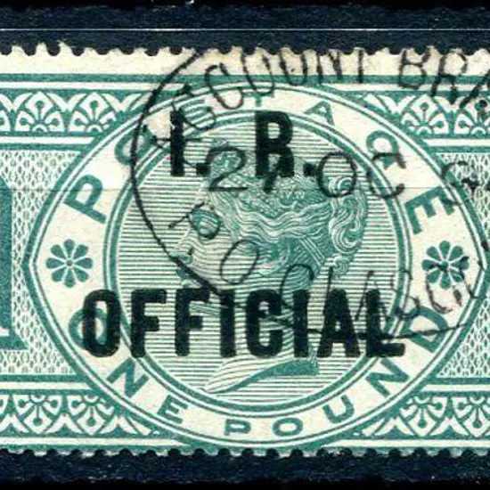1892 £1 green ovptd "I.R. OFFICIAL". Fine used ...