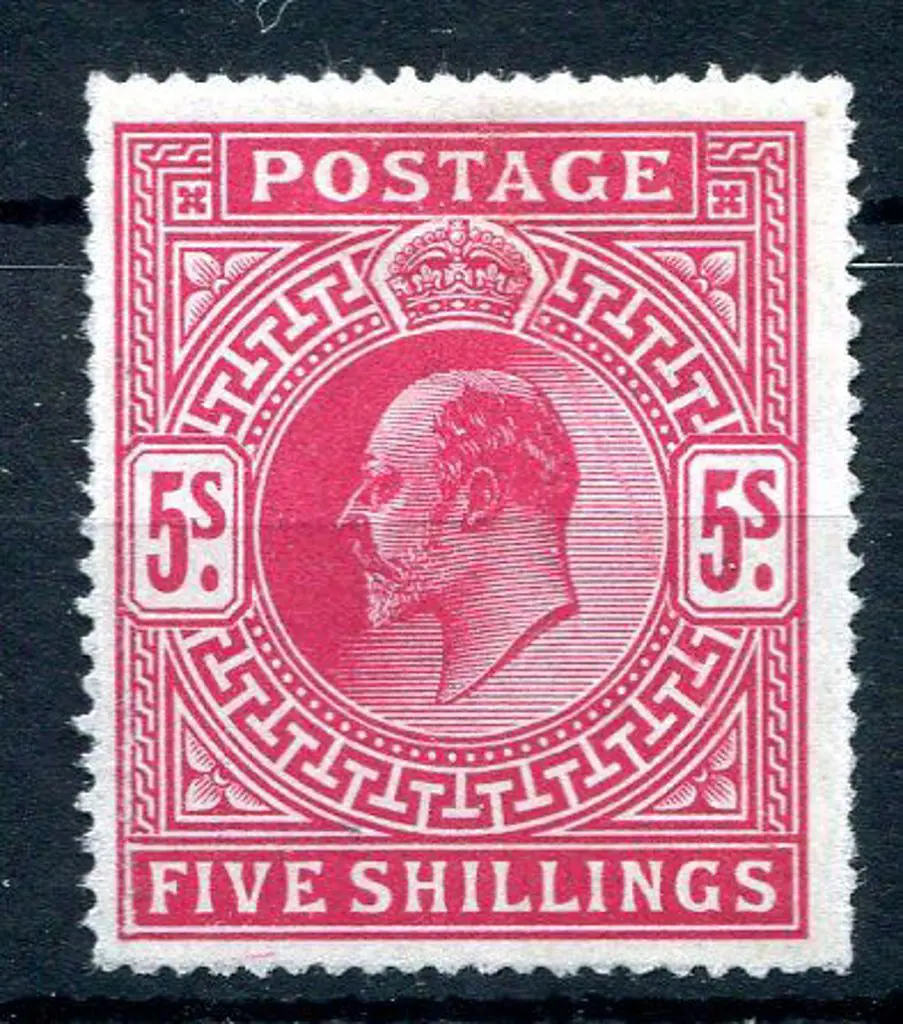 1902/10 5/- bright carmine KEVII, DLR printing. ... Image 1++