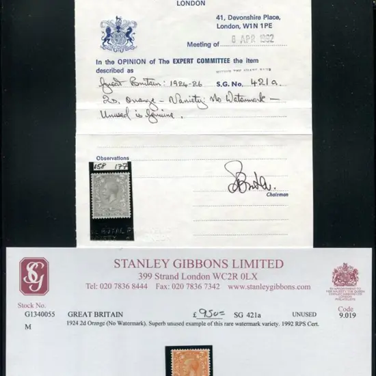 1924 2d orange KGV with no wmk. Superb MVLH ...