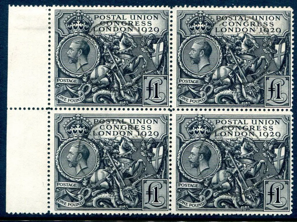 1929 £1 PUC left margin block of 4 superb used ... Image 1++