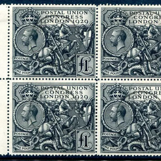 1929 £1 PUC left margin block of 4 superb used ...