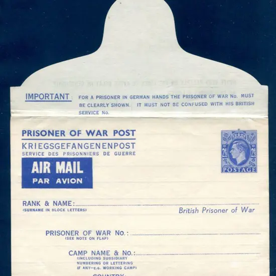 1943 2½d KGVI blue "PRISONER OF WAR POST - ...