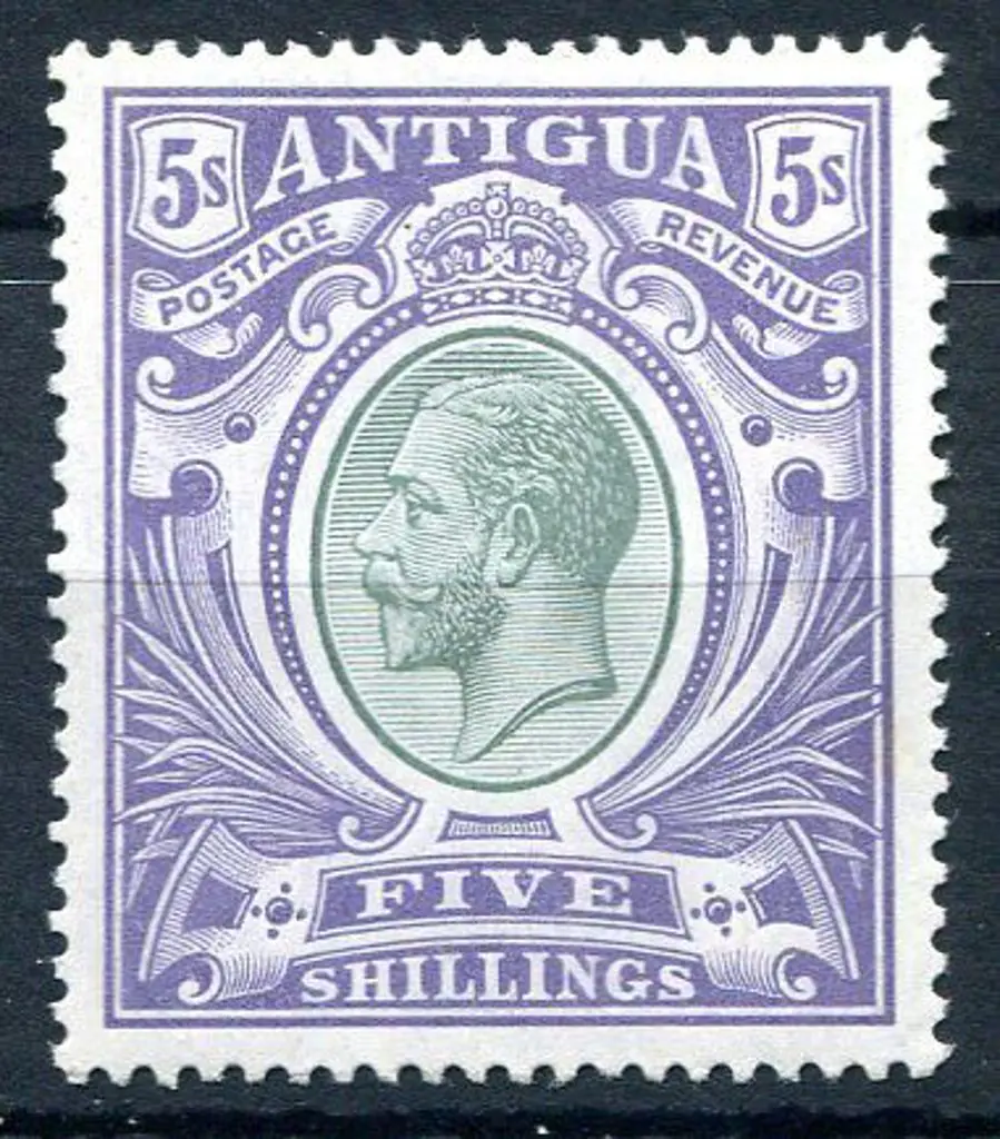 Antigua 1913 5/- grey-green & violet KGV. MLH. SG ... Image 1++