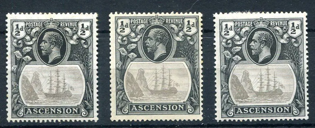 Ascension 1924 ½d grey black & black Badges with ... Image 1++