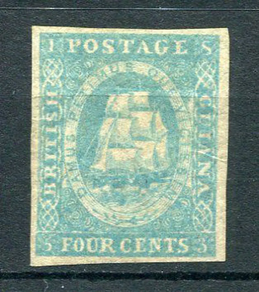 British Guinea 1855 4c pale blue with 4 even clear ... Image 1++