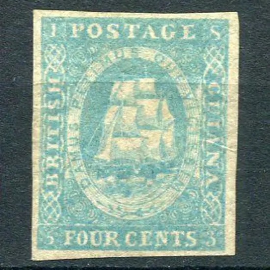 British Guinea 1855 4c pale blue with 4 even clear ...