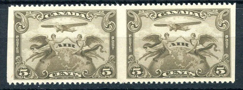 Canada 1928 5¢ Air horiz pair, imperforate ... Image 1++