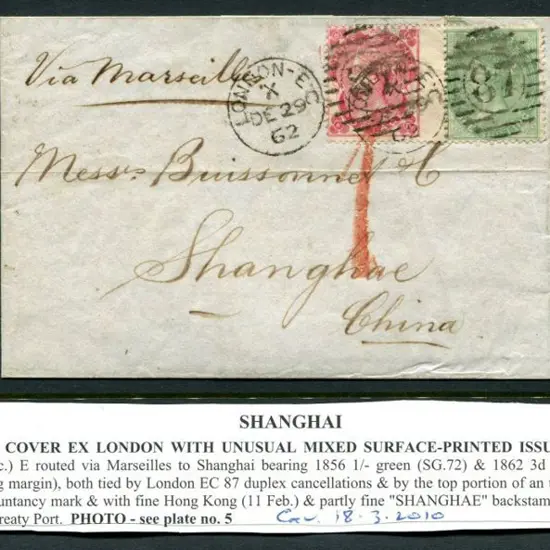 China - Shanghai 1862 (29th Dec) Incoming cover ...